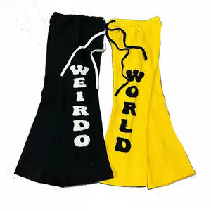 Pantalons de survêtement évasés en molleton pour hommes, vente en gros de pantalons de survêtement évasés décontractés avec logo personnalisé et broderie avec appliques avec cordon de serrage - Product Image 2