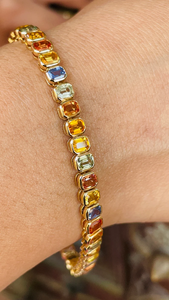 Pulsera de tenis hecha a mano con múltiples zafiro para hombre y mujer, brazalete de gemas de oro amarillo fino de 18K, joyería personalizada al por mayor - Product Image 2