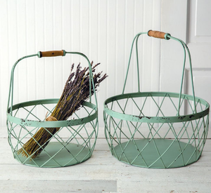 Panier en fil métallique de couleur verte fait à la main personnalisé panier en grillage de stockage salle de bain blanchisserie utilisation polyvalente - Product Image 1