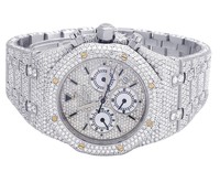 Montre de luxe unisexe en acier inoxydable entièrement sertie de diamants VVS, grand cadran, mouvement automatique, fabrication artisanale, verre haute couture antique