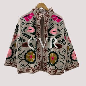 Abrigo de Algodón Bordado a Mano con Flores, Cuello Mandarín, Manga Tres Cuartos, Estilo Bohemio, Talla Grande, Ropa Exterior Casual de Primavera para Mujer - Product Image 1