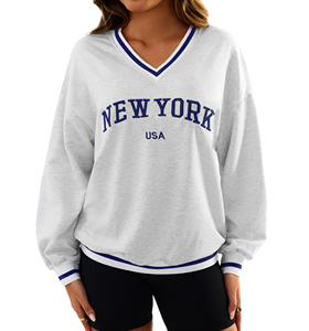 Felpa con Scollo a V Personalizzata con Logo Ricamato, Stampa <span class=keywords><strong>New</strong></span> <span class=keywords><strong>York</strong></span> USA, Manica Lunga, Vestibilità Ampia, Streetwear Invernale per Donna - Product Image 3