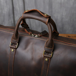 Leather Duffel Bag Weekender Travel Bag with Zipper Closure Brown Durable Polyester Lining - Product Image 4