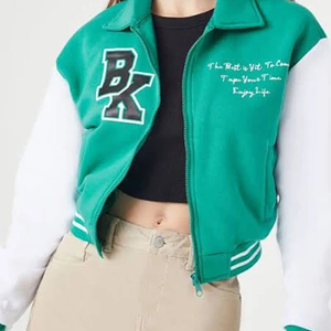 Chaqueta de bombardero de diseño de béisbol de lana de algodón universitario a prueba de viento para mujer con parches de chenilla bordados estilo universitario - Product Image 5