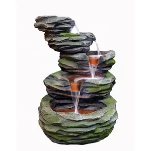 Polyresin stone rock fountain 5 tier cascading water flow fountain rock stone water feature for garden and patio