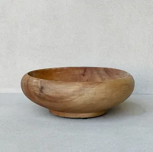 Tazón grande de madera con patrón de grano natural, plato de servir artesanal, decoración rústica de casa de campo, centro de mesa para frutas, cocina - Product Image 1