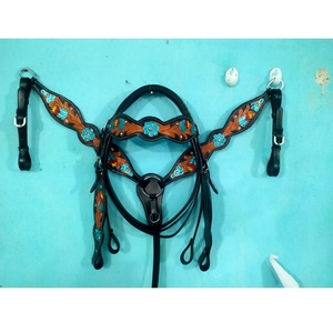 Conjunto de cabezada y pechera de cuero floral pintado a mano de primera calidad, estilo western |   Equipo de Equitación Resistente para Caballos |   Exportación India 2026 - Product Image 1