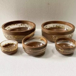 Cuenco para juntas de madera de Acacia con incrustaciones de lámina de oro, cuenco para masa nueva o para mezclar, cocina de lujo, Hotel, hogar, restaurante, suministros - Product Image 1