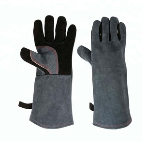Guantes de soldadura de pulgar de ala de Palma de cuero de vaca resistentes al calor equipo de protección de puño dividido de vaca guantes de seguridad para uso al aire libre - Product Image 1