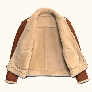 Veste en cuir d'agneau pour homme, veste de vol décontractée avec fermeture éclair, veste bomber en cuir véritable avec fourrure - Product Image 2