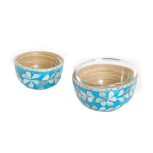 Ensemble de 2 snacks à fruits secs en bois et verre avec incrustation d'os Bol de service Noix et amande Table à dîner Grand bol - Product Image 4