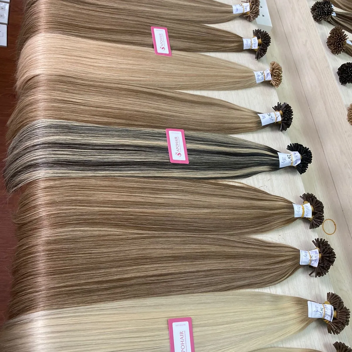 Cinta Remy en extensión de cabello Doble dibujado Punta plana Europea Queratina Color de mezcla de cabello