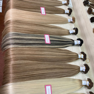 Extensiones de cabello humano virgen de colores ondulados rectos mezclados con cinta Remy de queratina de punta plana dibujada doble europea - Product Image 1
