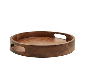 Bandeja de servicio de madera de acacia al por mayor Suministros para hoteles y restaurantes Bandeja de madera con asas Plato de precio barato. - Product Image 1