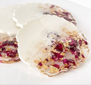 Elegant custom resin coasters with <b>pink</b> and white effect made for sleek modern apartments and corporate <b>gifts</b> - Product Image 2