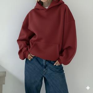 Manufacturers Custom Logo Streetwear Drop Shoulder 500gsm Heavyweight Blank No <b>String</b> Oversized Cotton Fleece Hoodie for Women - Product Image 3