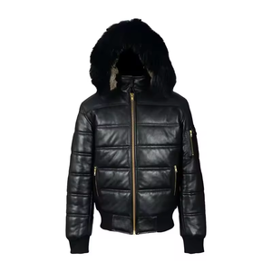 Veste en cuir à fourrure peluche pour homme avec grand col, taille plus et fermeture éclair - Product Image 1
