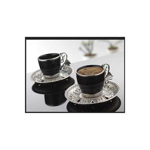 Lal Elegans motivo nero porcellana tazza di caffè turco Set per 6 persone colore argento