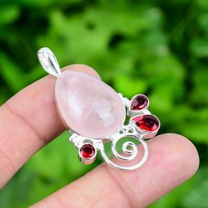 925 joyería de cuarzo rosa estampada 925 colgante de Spinner de plata esterlina chapado en oro colgante de piedras preciosas rosas para regalo de boda - Product Image 4