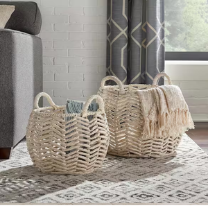 Panier en jacinthe d'eau tissé à la main paille de rangement produits d'artisanat faits à la main usage domestique du vendeur indien en gros - Product Image 1