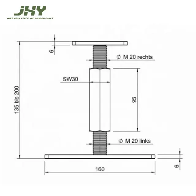 Soporte de poste de valla ajustable, altura ajustable de 135 a 200 mm