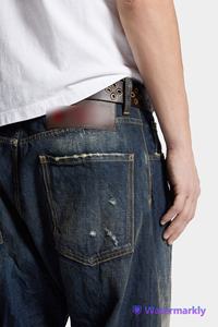 Jean en denim délavé respirant et écologique pour homme, 100 % coton, avec détails boutonnés, coupe droite décontractée - Product Image 3