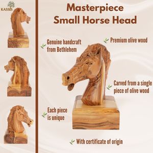 Escultura de Cabeza de Caballo Tallada a Mano en Madera de Olivo, 16 cm, Figura de Caballo de Madera Hecha a Mano en Belén - Product Image 4