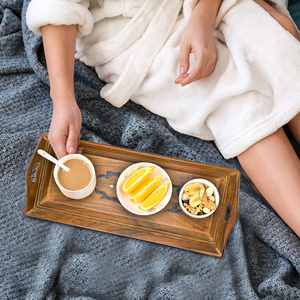 Juego de 3 bandejas rectangulares clásicas de madera hechas a mano de primera calidad, hechas de madera de Sheesham para cocina, comedor y vajilla, India - Product Image 6