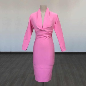 กระโปรงแบนเดจยาวถึงเข่าสำหรับสาวออฟฟิศแขนยาวคอวี - Product Image 6