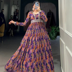 Conjunto de vestido estampado de Georgette étnico pakistaní indio proveedor al por mayor traje de fiesta para mujer con - Product Image 2