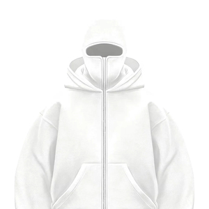 Sweat-shirt à capuche zippé blanc surdimensionné pour homme, coupe classique, couleur unie, en coton French Terry, style décontracté, streetwear d'automne - Product Image 5