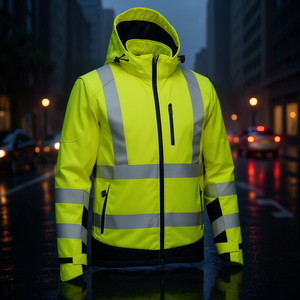 ELKA RAINWEAR VISIBLE XTREME <b>High</b>-<b>Visibility</b> Yellow/Black <b>Softshell</b> <b>Jacket</b> with Promotional Reflective Stickers & Lights - Product Image 3