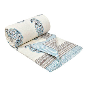 Coton taille unique couette main bloc impression pour les hivers légers gris JAAL 60x90 pouces prix de gros de collection - Product Image 3