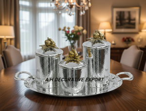 Stainless Steel Silver <b>Canister</b> with Gold Pumpkin Lid & Tray | Eco-Friendly Luxury Kitchen Food Storage for Party Use - Product Image 4