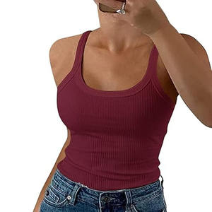 Débardeurs de haute qualité pour femmes plissé col carré débardeur sans manches été débardeurs pour femmes - Product Image 1