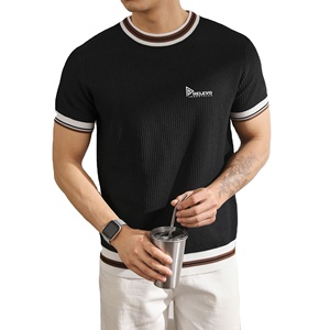 New Contras Sườn Phong Cách Người Đàn Ông T-Shirt Mát Lụa Xu Hướng Dệt Kim Jacquard Ngắn Tay T-Shirt Thoáng Khí Mùa Hè Màu Người Đàn Ông Áo Sơ Mi - Product Image 3