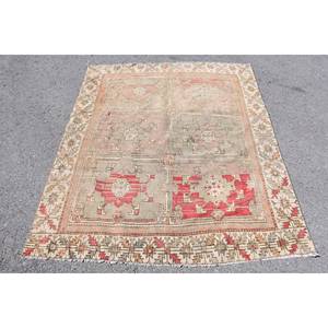 Alfombra ecológica de lana turca Vintage clásica de 49x55 pies, alfombra plana de tejido de retales blanco y rojo, alfombra de látex para comedor para adolescentes - Product Image 1