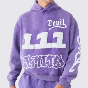 Survêtement personnalisé de haute qualité pour hommes tenue décontracté à manches longues broderie de détresse pantalons de survêtement empilés Style évasé - Product Image 4