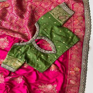 Sari VASTRA COTTAGE de Georgette Sintética con Bordado de Lentejuelas, Borde de Encaje y Blusa de Seda Mono Banglori para Fiestas y Bodas - Product Image 4