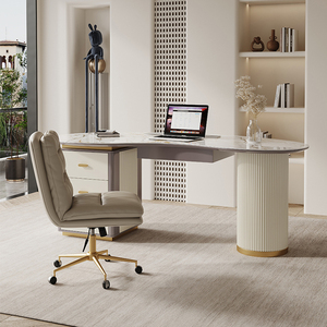 Escritorio de Computadora Moderno y Cómodo de Madera con Superficie de Vidrio Cerámico, Mesa de Estudio para el Hogar, Mesa de Escritura Multifuncional con Cajón de Almacenamiento para Oficina - Product Image 4