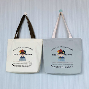 Sac de shopping en toile blanche avec imprimé clown de dessin animé, doublure en polyester, sac fourre-tout à main et épaule, vente en gros - Product Image 4