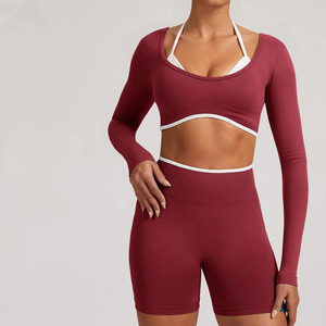 Ensemble de vêtements de sport pour femmes, haut sans manches uni, short à taille élastique sur le devant, vêtements de sport, logo personnalisé, vente en gros, antibactérien, séchage rapide - Product Image 4