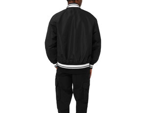 Chaqueta Bomber blanca y negra, ropa de calle ligera abotonada con cuello a rayas, puños y dobladillo, forro interior suave, ropa de abrigo informal - Product Image 5