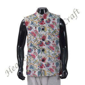 Cotton Floral Printed Men's Wear Soft And Comfortable <b>Kantha</b> Quilted Tunic Gift <b>Kantha</b> <b>Jacket</b> Hand Block Printed - Product Image 6