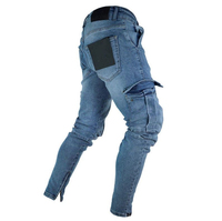 Erkek Slim Fit Kargo Jean Denim Orta Kalınlıkta Taşlanmış Mavi Günlük Pantolon Fermuar Detaylı Erkek Kot Pantolon