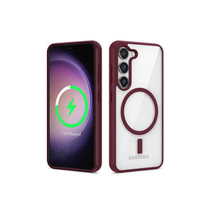 Coque en silicone Netzy pour Galaxy S23 Plus compatible avec la charge sans fil MagSafe, design translucide rouge foncé avec matériau PC - Product Image 1