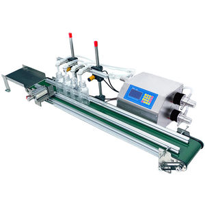 Máquina de llenado automática de 4 cabezales con bomba magnética para perfumes, licores, bebidas, leche líquida, equipada con cintas transportadoras. - Product Image 1