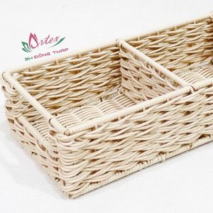 Artex Dong Thap Plateau en osier beige avec 3 compartiments tissés pour l'organisation et le stockage Organisateur de comptoir de salle de bain - Product Image 5