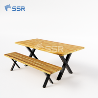 Table à manger en bois d'acacia écologique résistante à l'eau avec pieds en métal, bord naturel, mobilier moderne pour l'Amérique du Nord et l'UE (vente en gros)