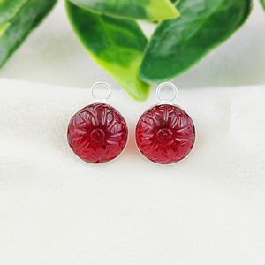 Pendentif lunette ronde en quartz rouge sculpté à la main avec motif de fleur breloque en argent plaqué or cadeau pour enfants - Product Image 5